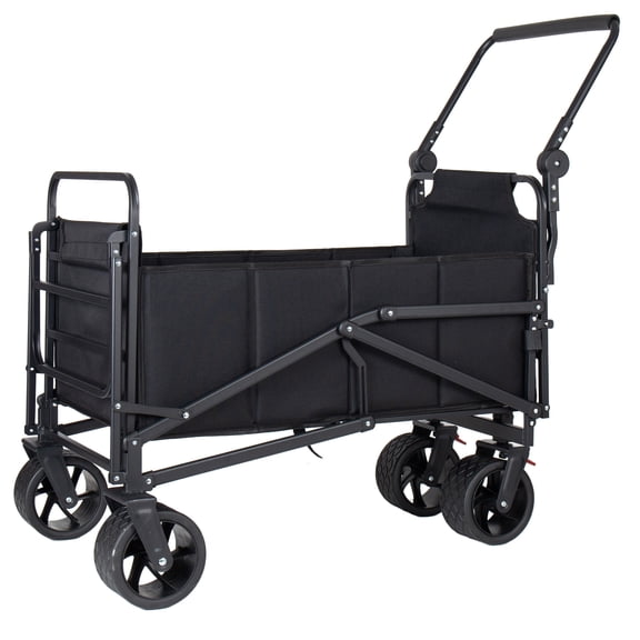 2-in-1 Folding Wagon Cart Convertible Beach Chair, 650 Lbs Capacity All-Terrain Utility Cart with Adjustable Handle, 360 Swivel Wheels, Black