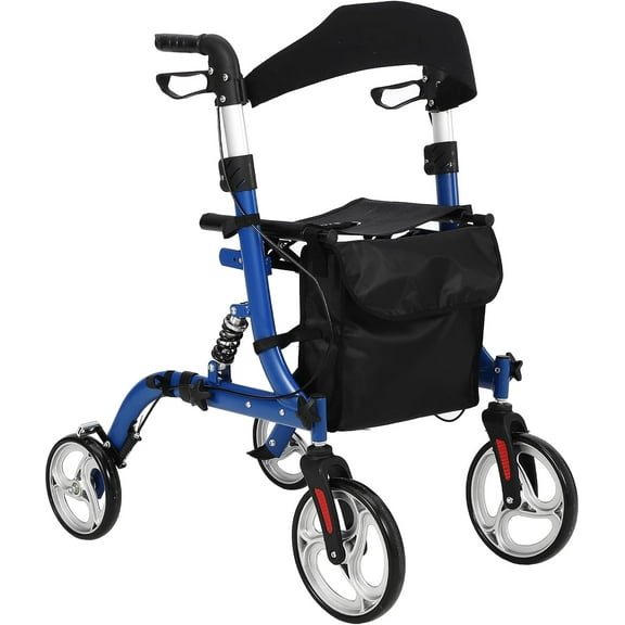 2-in-1 Folding Walker & Wheelchair for Seniors, 300lbs Capacity Rollator with All-Terrain Wheels, Shock Absorption, Dual Brake Safety System, Removable Storage Bag & Lightweight Aluminum Frame