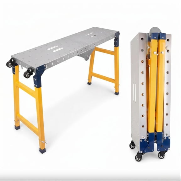2-in-1 Folding Welding Workstation, 1100lb Height Adjustable Work Table with Stable Triangular Structure for Workshop DIY & Equipment Maintenance