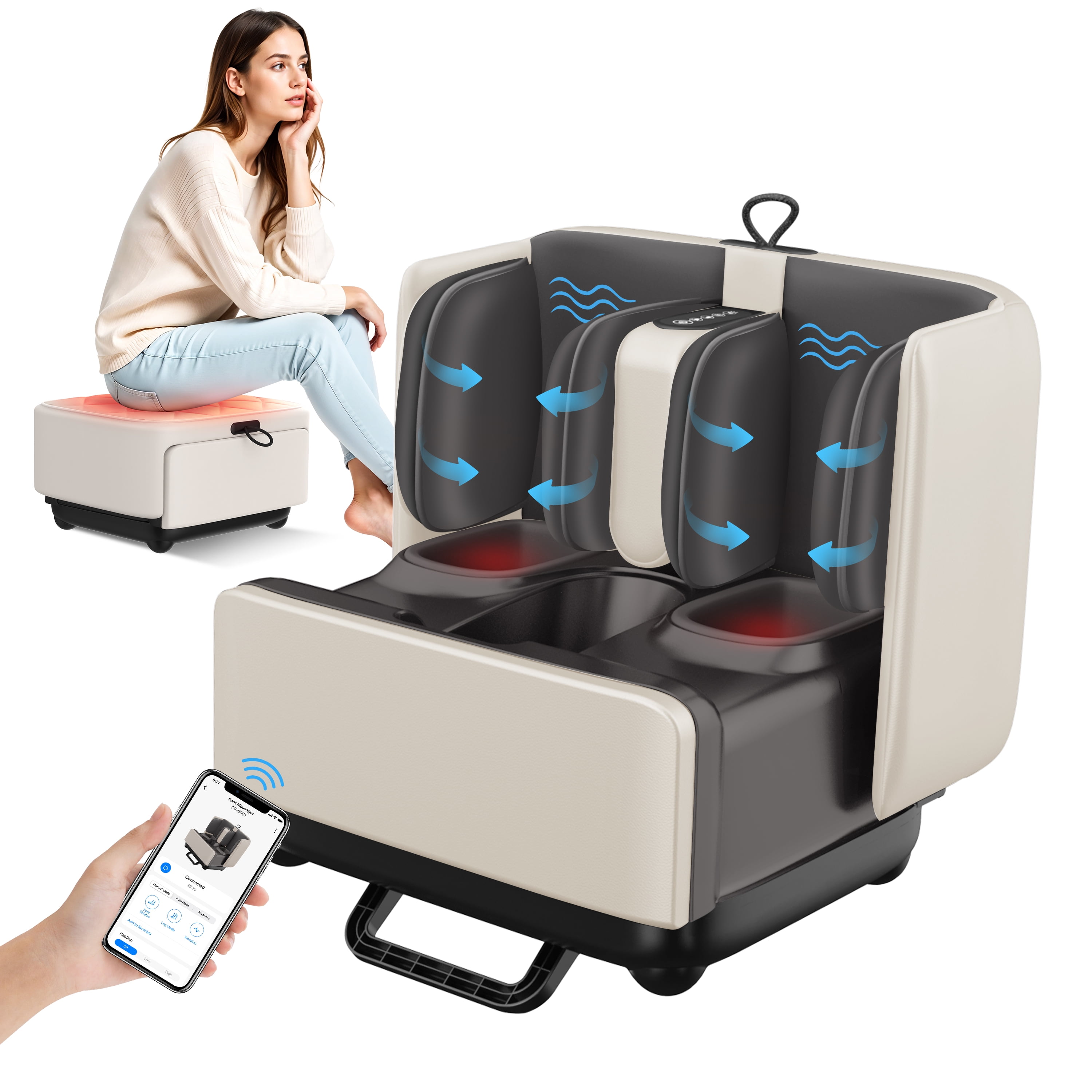 2 in 1 Foot Massager Machine & Ottoman Rest, Shiatsu Foot Calf Massager with Heat, App Control