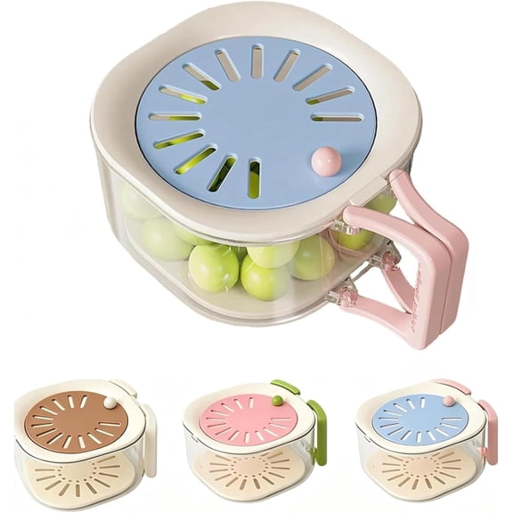 2-in-1 Fruit Strainer Container with Lid, Foldable Handle Drain Basket for Fridge Storage, Kitchen Storage and Picnic Use for Families (Blue)