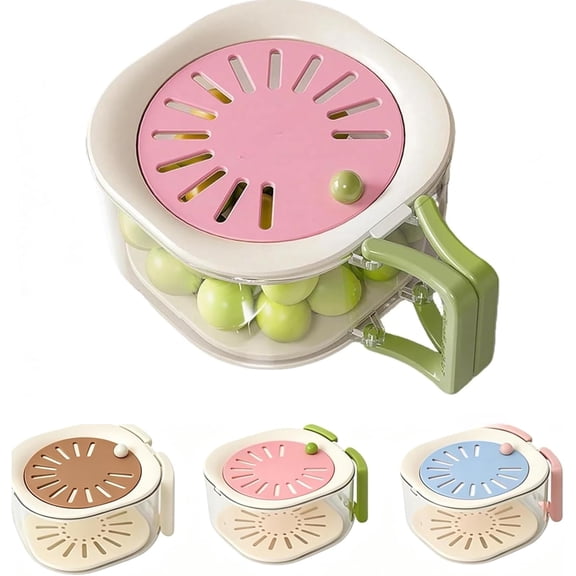 2-in-1 Fruit Strainer Container with Lid, Foldable Handle Drain Basket for Fridge Storage, Kitchen Storage and Picnic Use for Families (Pink)