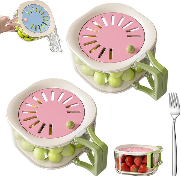 2 in 1 Fruit Strainer Container with Lid, Foldable Handle Drain Basket for Washing Storage, Kitchen Colander for Families Refrigerator Picnic Use