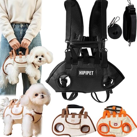 2-in-1 Full Body Support Small Pet Carrier Harness Bag, Detachable Breathable Travel Carry Tote with Matching Leash Treat Pocket for Dogs, Cats