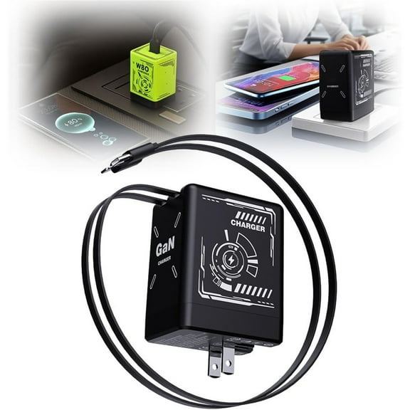 2-in-1 GaN 120w Fast Charger, 2025 Upgraded Scalable Retractable 120w Fast Charger Module, All in 1 Foldable Charging Adapter Wall Plug for Phone, Tablet, Laptops (Black)