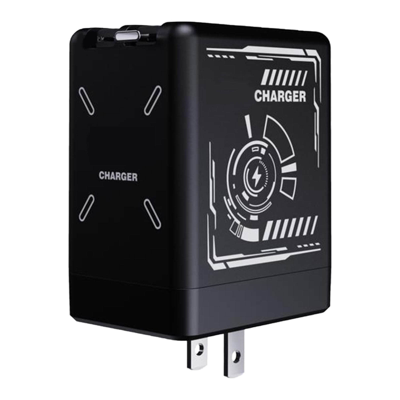 2-in-1 GaN Fast Type-C&IOS Charger, W&o Gan Charger Compatible with 120w Fast Charger, All in One Foldable Plug for Phone, Retractable Wall, Fast Charging Power Adapter for Smartphone, BK