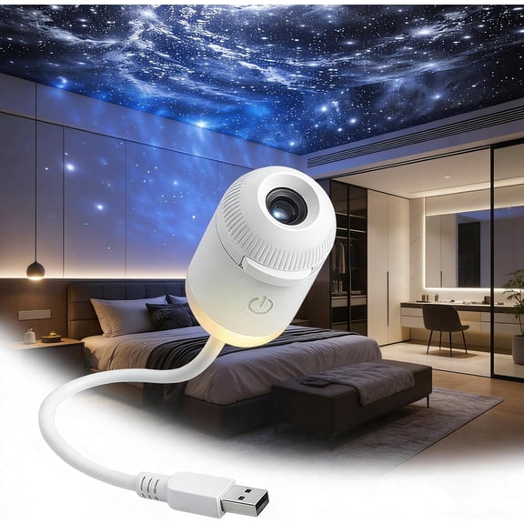 Galaxy Night Light Projector, USB Powered Star Projector with 3 Projection Films, Adjustable Gooseneck, Dimmable for Bedroom, Car & Home Decor