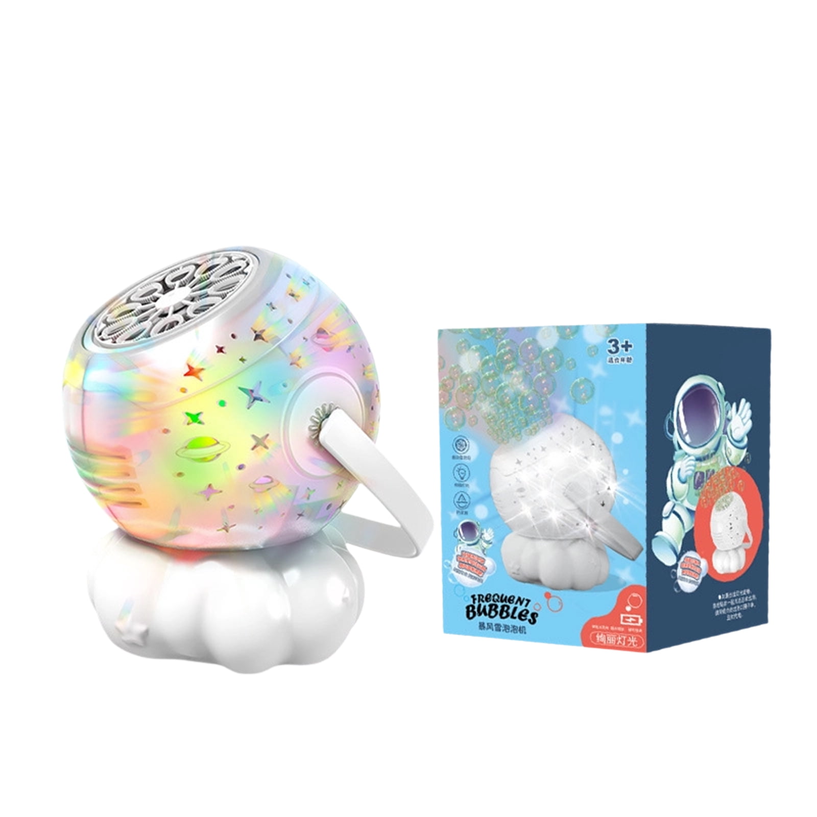 2-in-1 Galaxy Projector Bubble Machine with 100ml Bubble Concentrate, Charging Cable, Rotating Handheld Design with Light, Outdoor, Party, Wedding