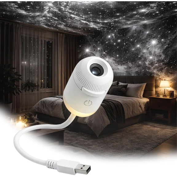 2-in-1 Galaxy Projector Night Light with 12 Sliding Projection Films, Adjustable Brightness 360° Rotating Design and USB Power for Car and Bedroom Decoration for Adults and Kids