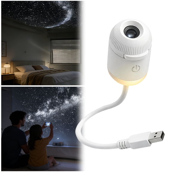 2-in-1 Galaxy Projector Night Light with 12 Sliding Projection Films, Adjustable Brightness 360° Rotating Design and USB Power for Car and Bedroom Decoration