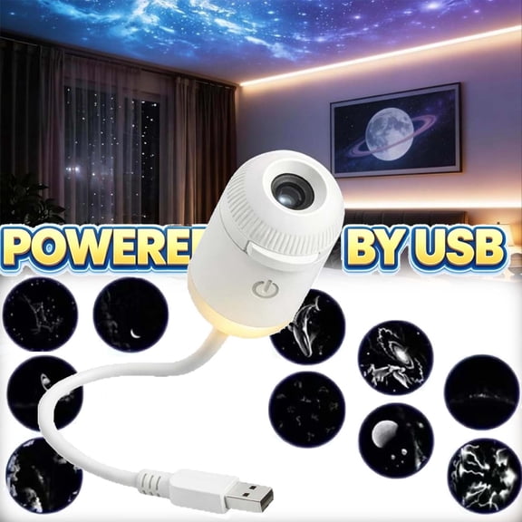 2-in-1 Galaxy Projector Night Light, 2026 New USB Starry Sky Night Light Projector with Adjustable Brightness, Mini LED Projection Lamp for Bedroom, with 5 Films _ A