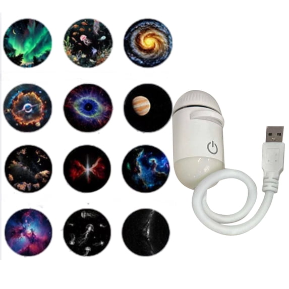 2-in-1 Galaxy Projector Night Light, 360° Adjustable Brightness Control Eye‑Caring LED Night Light for Kids Adults Bedroom Home Ceiling Car Decor Gift(12pcs Projection Films)