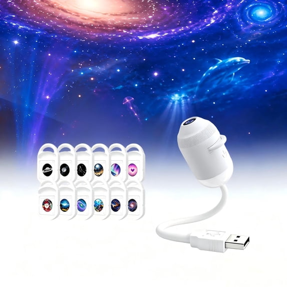 2-in-1 Galaxy Projector Night Light, New USB Star Projector with Adjustable Brightness, Mini Galaxy Light Projector for Bedroom Ceiling Wall Room Decor (12 Projection Films)