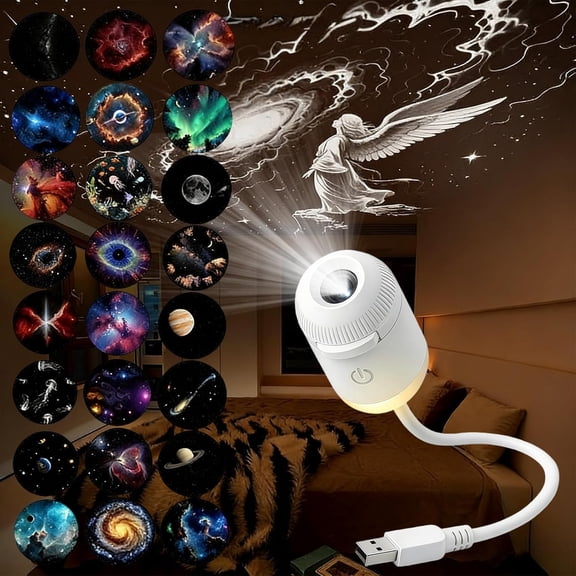 2-in-1 Galaxy Projector Night Light, Star Projector Lamp with Rotating Galaxy Sky Projection Films, USB Space Ceiling Decor for Kids Room, Relaxing Mood Lighting for Bedroom