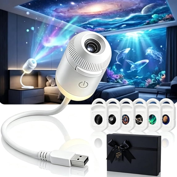 2-in-1 Galaxy Projector Night Light, USB Star Projector with Adjustable Brightness, Mini Galaxy Light Projector for Bedroom Ceiling Wall Room Decor