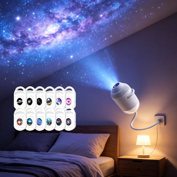 2 in 1 Galaxy Projector Night Light USB Starry Sky LED Projection Lamp with Adjustable Brightness for Bedroom Decor(With 12 Films)