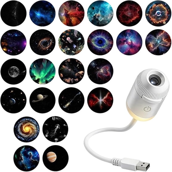 2-in-1 Galaxy Projector Night Light, USB Starry Sky Night Light Projector with Adjustable Brightness, Mini LED Projection Lamp for Bedroom Ceiling Wall Room Decor (24 Projection Films)