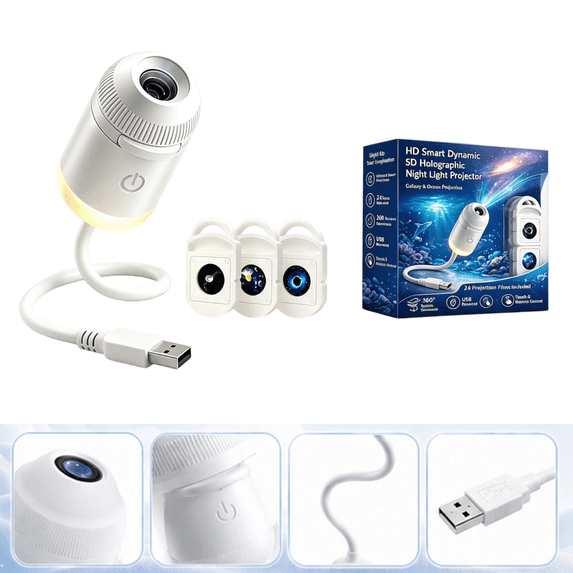 2-in-1 Galaxy Projector Night Light, USB Starry Sky Night Light Projector for Bedroom, Mini LED Ceiling/Wall Projection Lamp with 360° Rotation, for Adults Gifts,with 3 Films