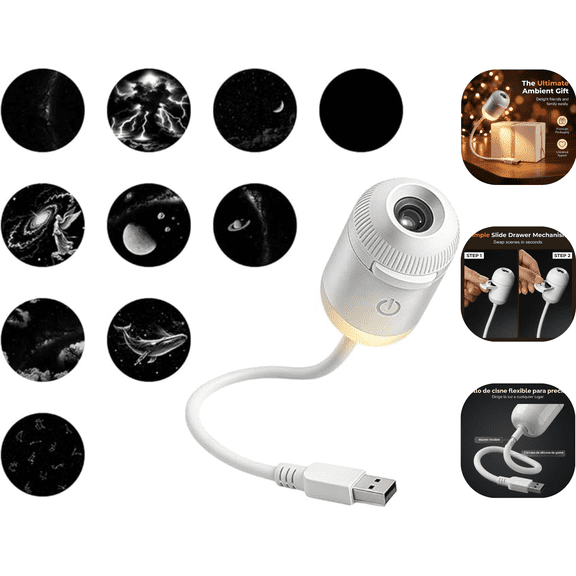2-in-1 Galaxy Projector Night Light, USB Starry Sky Night Light Projector for Bedroom, Mini LED Ceiling/Wall Projection Lamp with 360 Rotation, for Kids Adults Gifts (10 Slides)