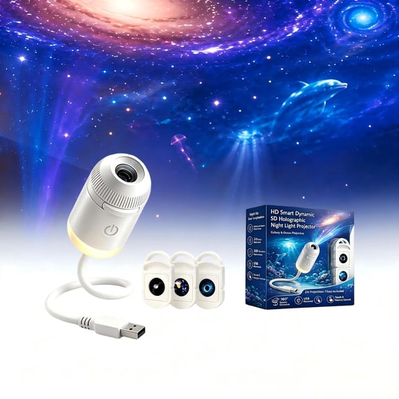 2-in-1 Galaxy Projector Night Light, USB Starry Sky Night Light Projector for Bedroom, Mini LED Ceiling/Wall Projection Lamp with 360° Rotation, for Kids Adults Gifts (3 Slides)