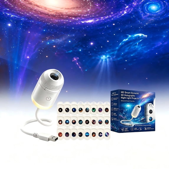 2-in-1 Galaxy Projector Night Light, USB Starry Sky Night Light Projector for Bedroom, Mini LED Ceiling/Wall Projection Lamp with 360° Rotation, for Kids Adults Gifts (24 Slides)