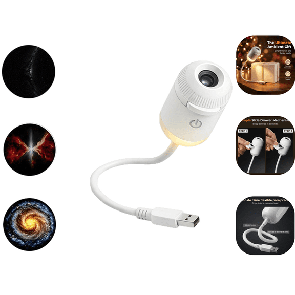 2-in-1 Galaxy Projector Night Light, USB Starry Sky Night Light Projector for Bedroom, Mini LED Ceiling/Wall Projection Lamp with 360 Rotation, for Kids Adults Gifts (3 Slides)