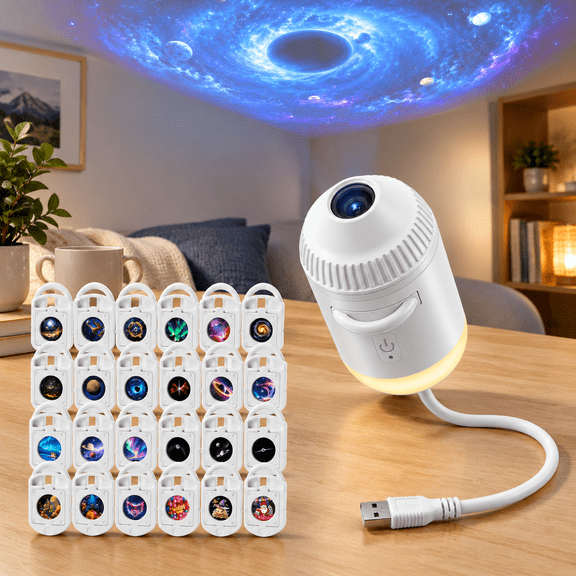 2-in-1 Galaxy Projector Night Light, White, 7.20 x 3.78 x 2.64 Inches, 24 Projection Films