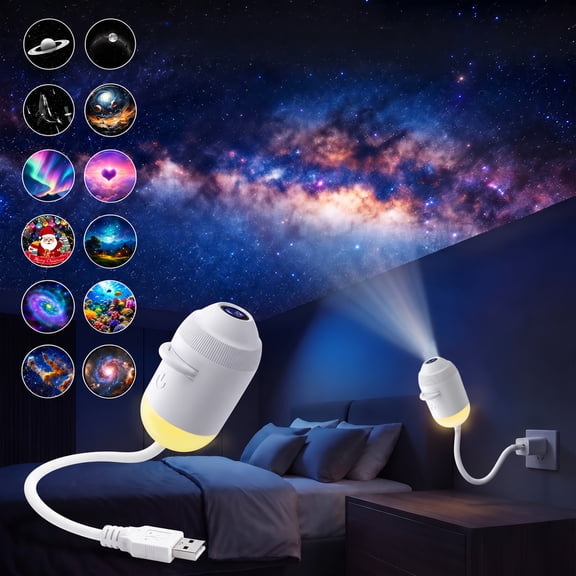 2-in-1 Galaxy Projector, Portable Star Projector Night Light with 360 Rotation LED Lamp, 12 Projection Films