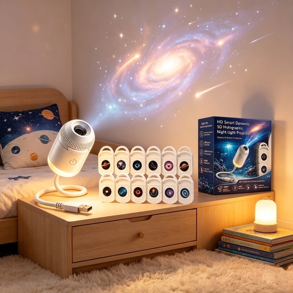 2-in-1 Galaxy Star Projector Lamp, 5D Holographic Projection Night Light, USB Powered Starry Light for Ceiling & Wall Indoor Decor (12 Films)