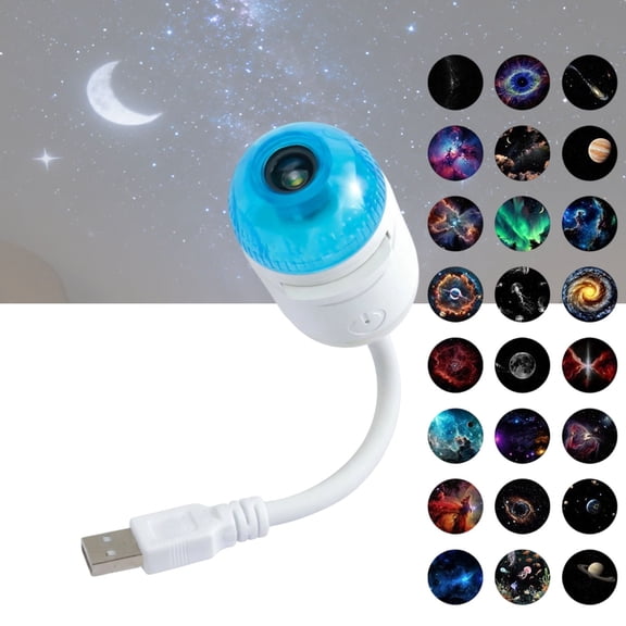 2-in-1 Galaxy Star Projector Night Light 360° Rotating Portable Starry Sky Lamp with HD Films USB Powered Adjustable Brightness Perfect Room Decor for Adults(24 pcs Film)