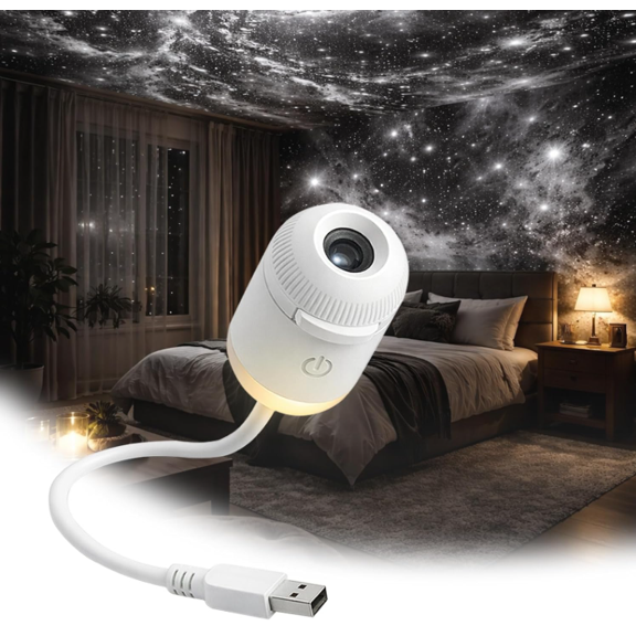 2-in-1 Galaxy Star Projector & Night Light, 360° Rotating Portable Starry Sky Lamp with HD Films, USB Powered, Adjustable Brightness, Perfect Room Decor for Kids & Adults (White)