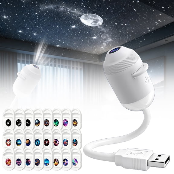 2-in-1 Galaxy Star Projector Night Light,Portable Starry Sky Projector with 24 Projection Films & Adjustable Brightness,360° Flexible Projection Lamp for Bedroom Ceiling Decor,Relaxing Sleep Light