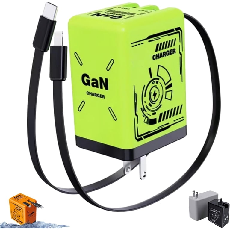 2-in-1 120W GaN Fast Charger – Foldable Plug With Retractable Type-C Cable (31.5 Inch), For Laptop, Phone, Tablet, Travel (Orange)