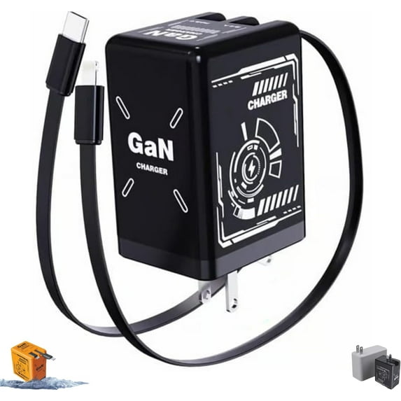 2-in-1 Gan 120w Fast Charger, Retractable Scalable Max Super Fast Charger Module, Retractable Fast Charging Cable with 3-in-1 Cables for MacBook/iPad,Phone 16/15/14,Android (Black)