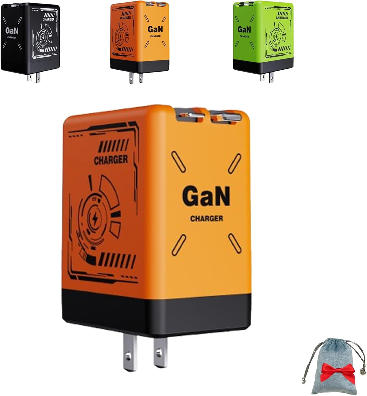 2-in-1 Gan 35w Fast Charger – Dual Cable Wall Plug with Type-C & L Cables, Dual Output, Foldable Plug, for Home, Travel, Office, Multiple Devices