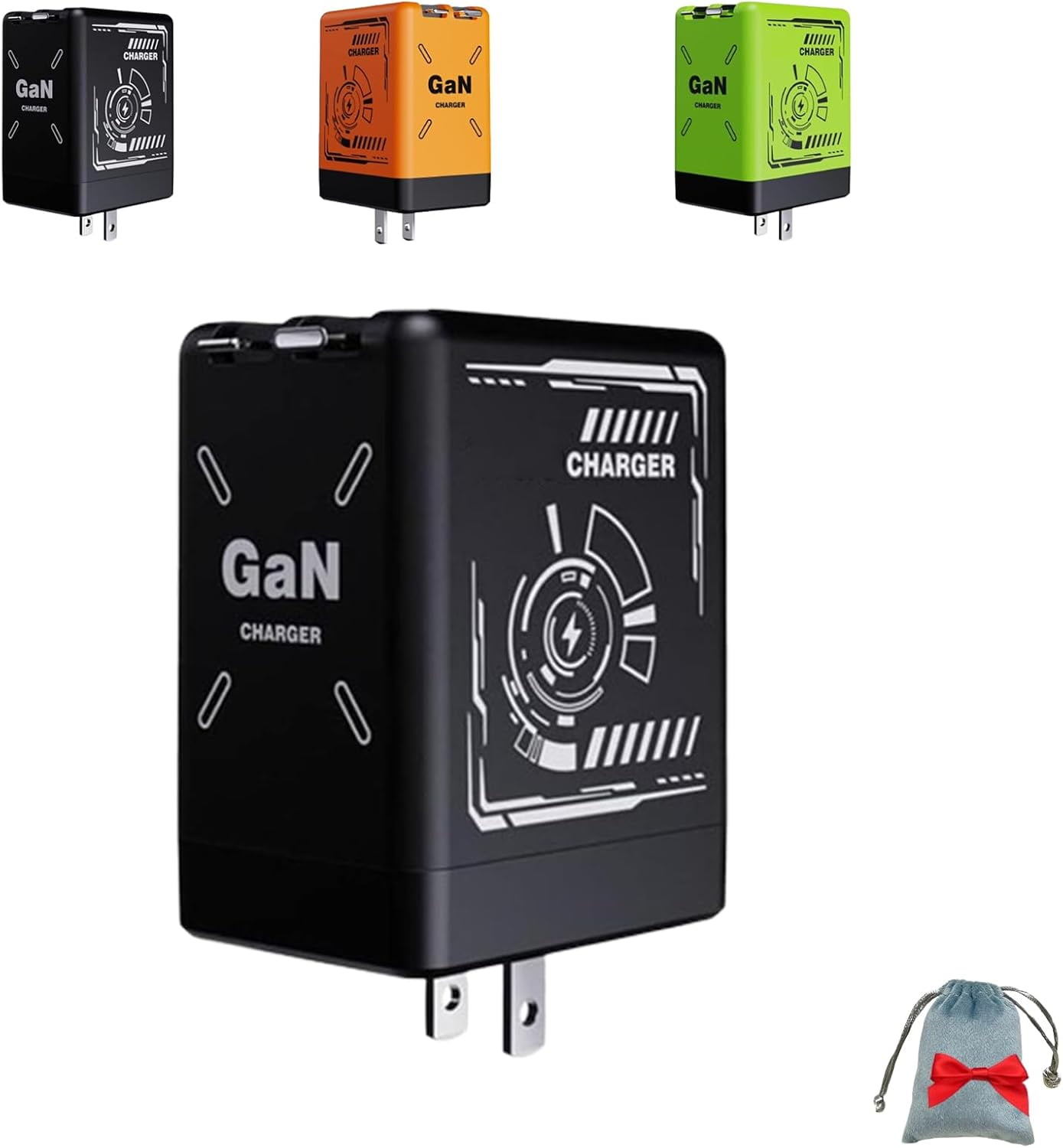 2-in-1 Gan 35w Fast Charger – Dual Cable Wall Plug with Type-C & L Cables, Dual Output, Foldable Plug, for Home, Travel, Office, Multiple Devices