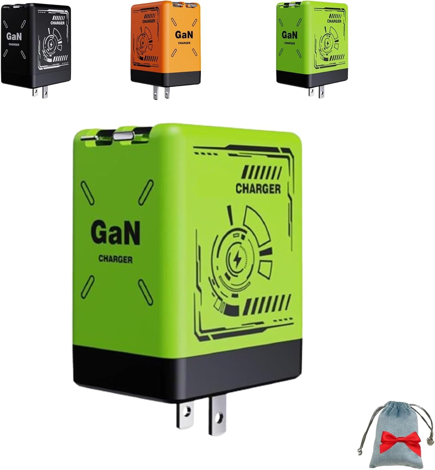 2-in-1 Gan 35w Fast Charger – Dual Cable Wall Plug with Type-C & L Cables, Dual Output, Foldable Plug, for Home, Travel, Office, Multiple Devices