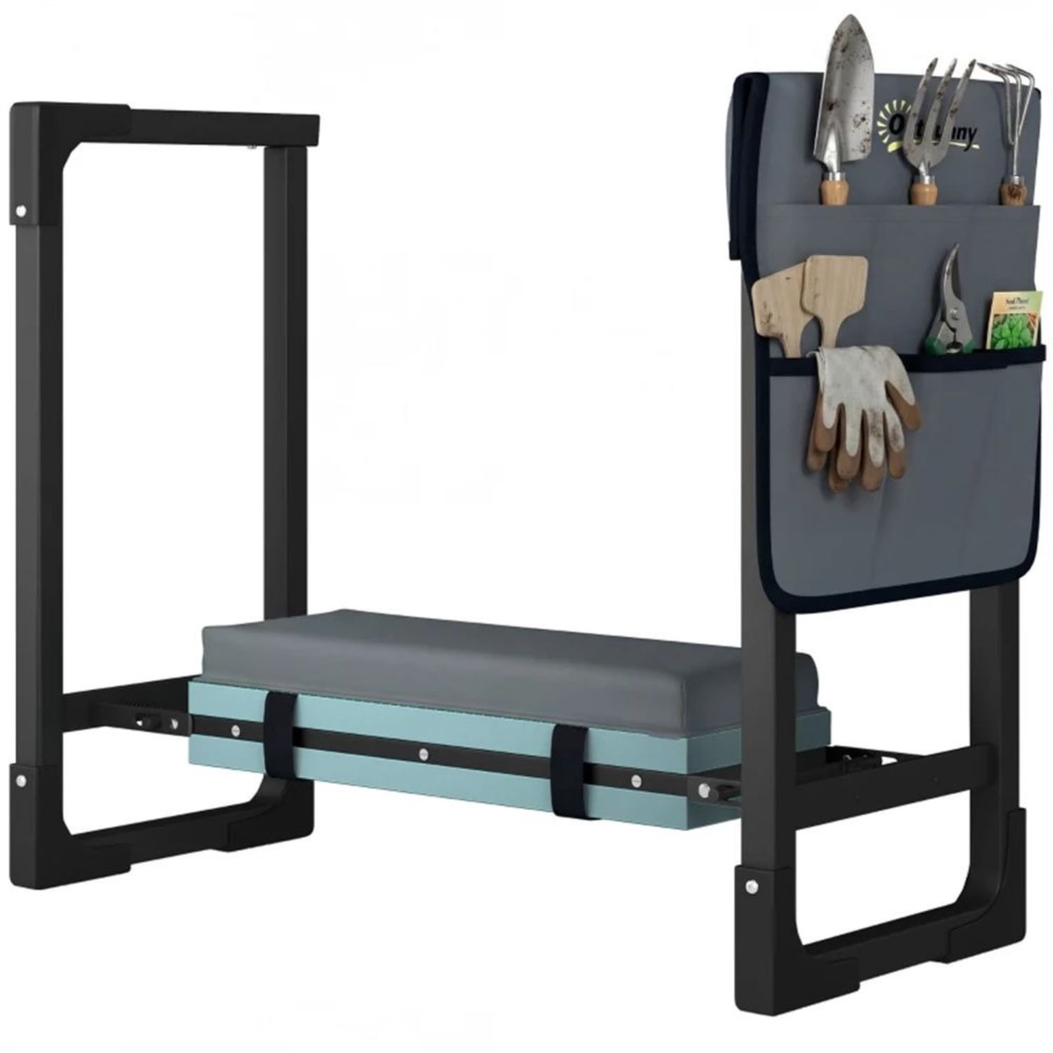 2-in-1 Garden Kneeler and Seat Folding Garden Stool Chair with Tool Pouch Dark Gray Heavy Duty Gardening Bench for Kneeling & Sitting