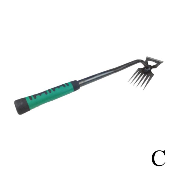 2-in-1 Garden Rake and Weed Puller Shovel Manual Rooting Tool with 5/6/11 Tooth Options for Weeding and Gardening Soil Loosening