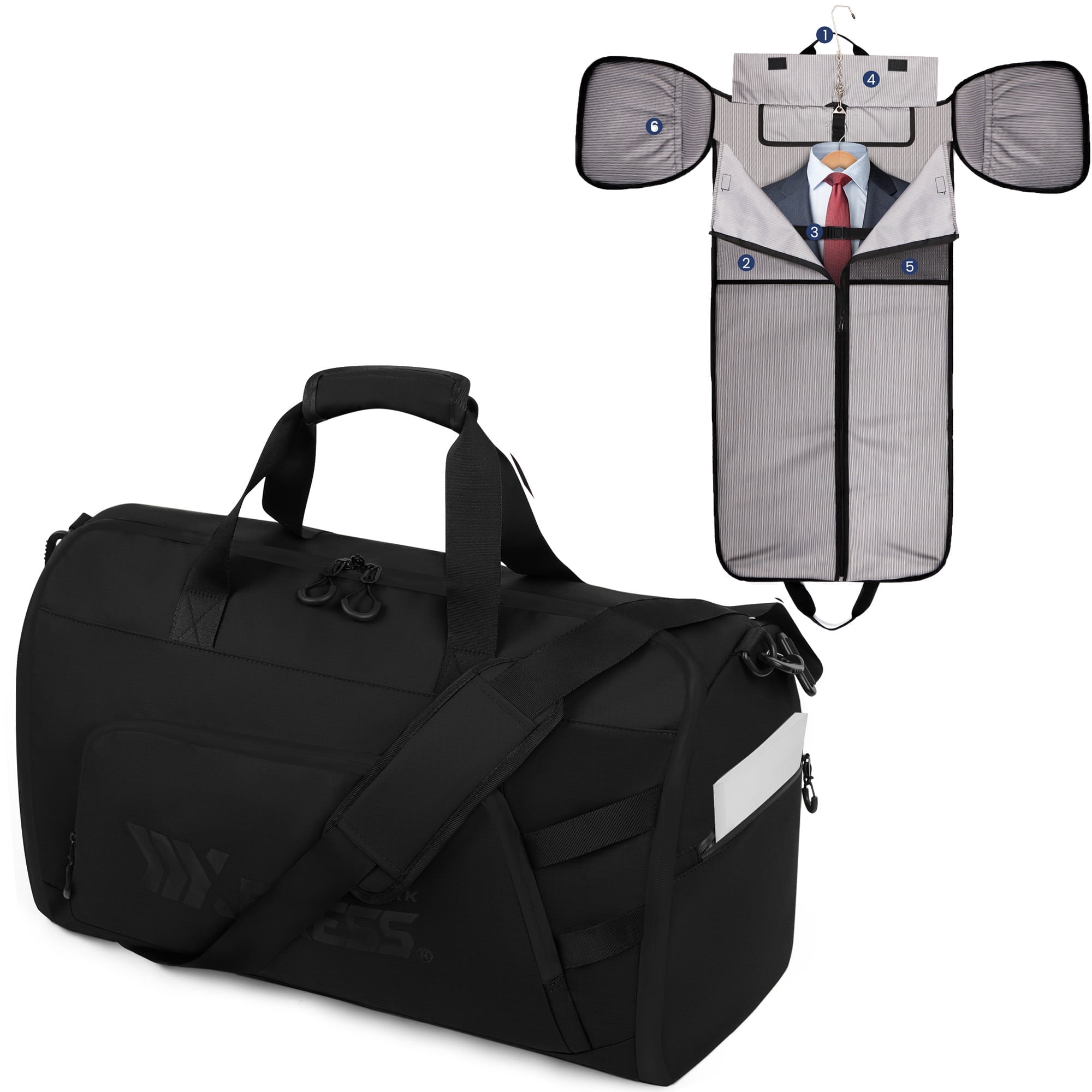Convertible Garment Duffel Bag with Shoulder Strap, Foldable Duffle Bag for Men Women, 2-in-1 Hanging Suitcase Suit Travel Bag, Black - GB261
