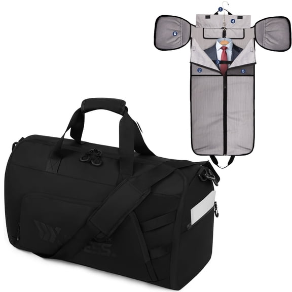 Convertible Garment Duffel Bag with Shoulder Strap, Foldable Duffle Bag for Men Women, 2-in-1 Hanging Suitcase Suit Travel Bag, Black - GB261