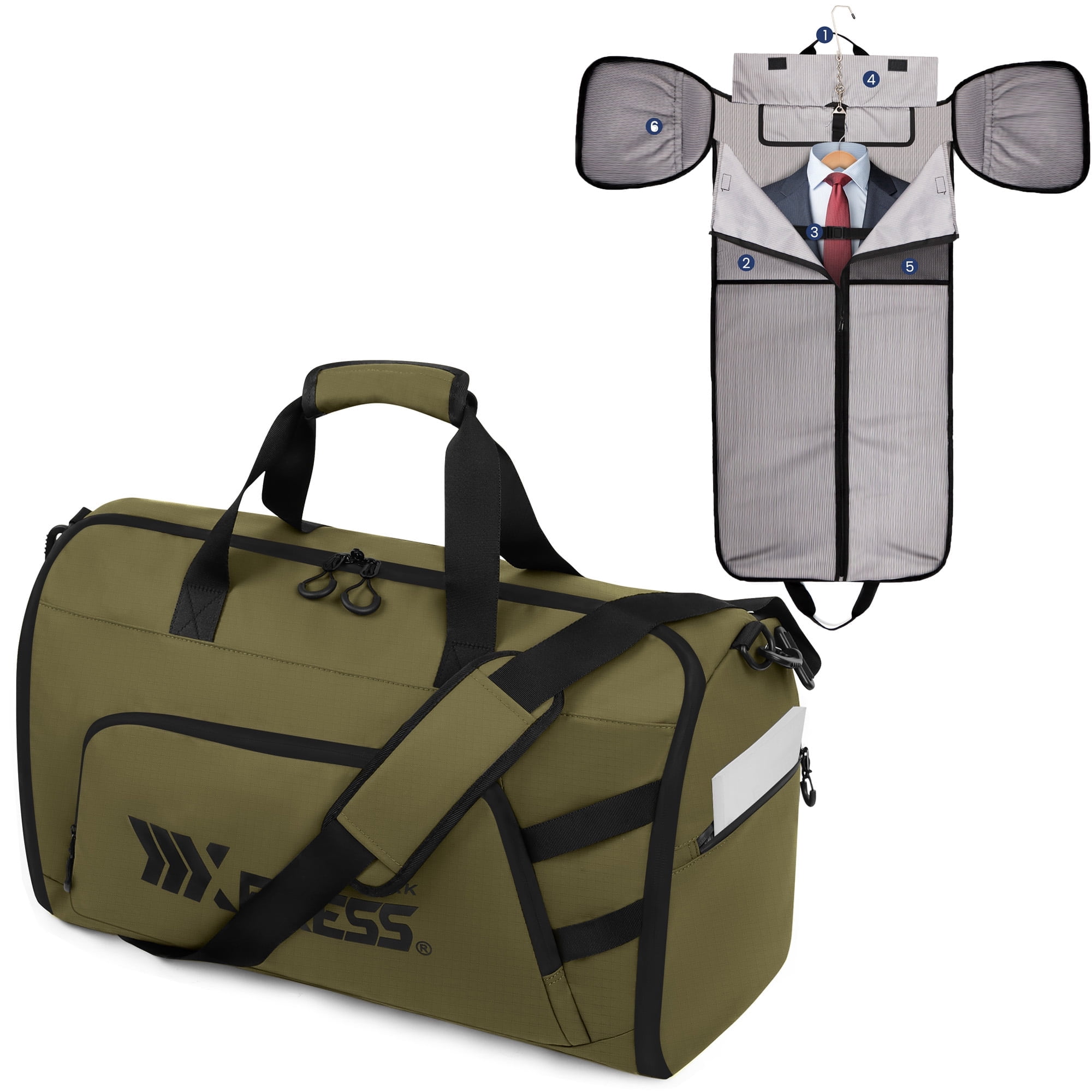 Convertible Garment Duffel Bag with Shoulder Strap, Foldable Duffle Bag for Men Women, 2-in-1 Hanging Suitcase Suit Travel Bag, Green - GB261