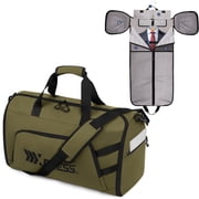 Convertible Garment Duffel Bag with Shoulder Strap, Foldable Duffle Bag for Men Women, 2-in-1 Hanging Suitcase Suit Travel Bag, Green - GB261