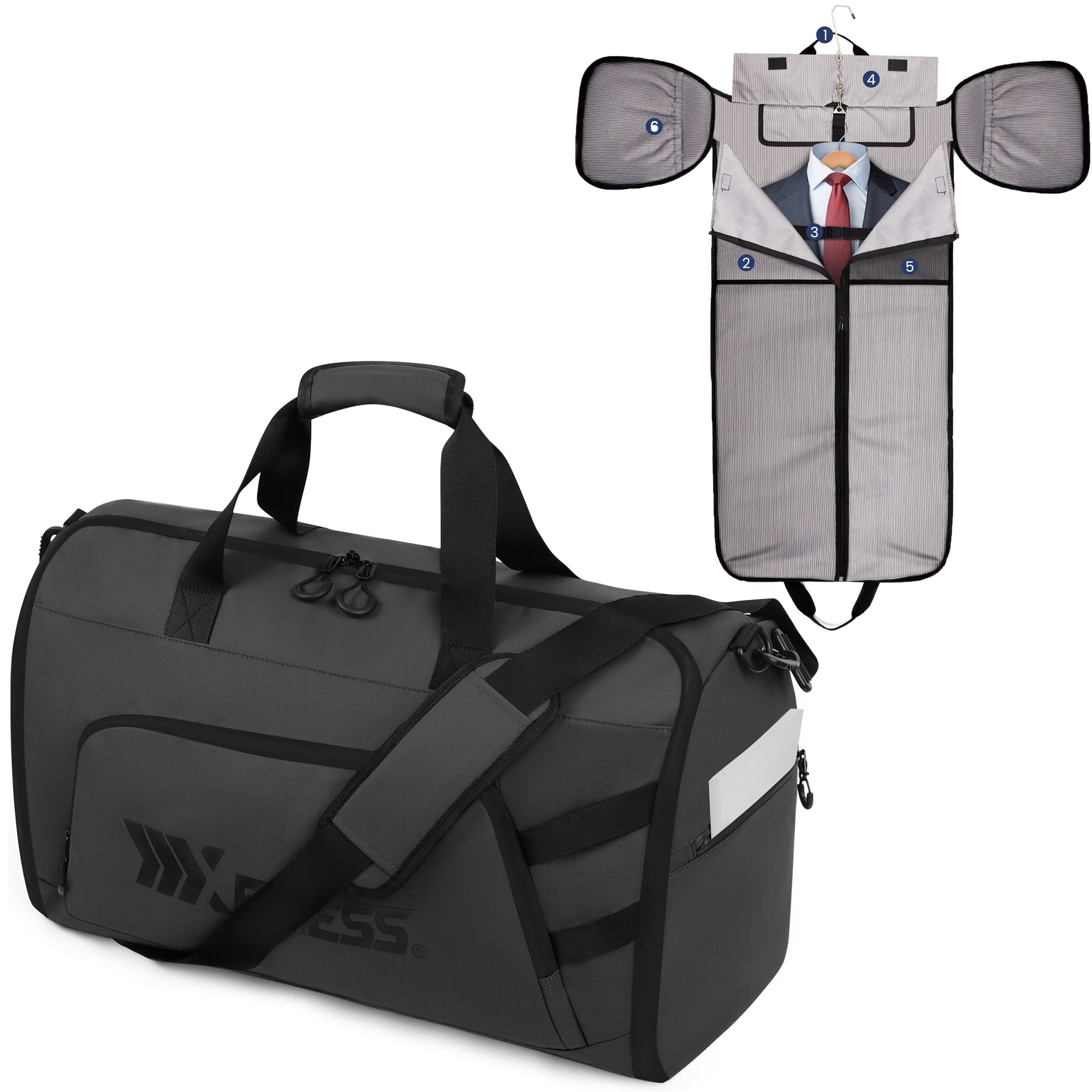 Convertible Garment Duffel Bag with Shoulder Strap, Foldable Duffle Bag for Men Women, 2-in-1 Hanging Suitcase Suit Travel Bag, Grey - GB261