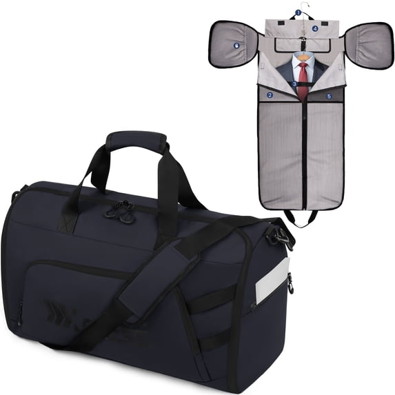 Convertible Garment Duffel Bag with Shoulder Strap, Foldable Duffle Bag for Men Women, 2-in-1 Hanging Suitcase Suit Travel Bag, Navy - GB261