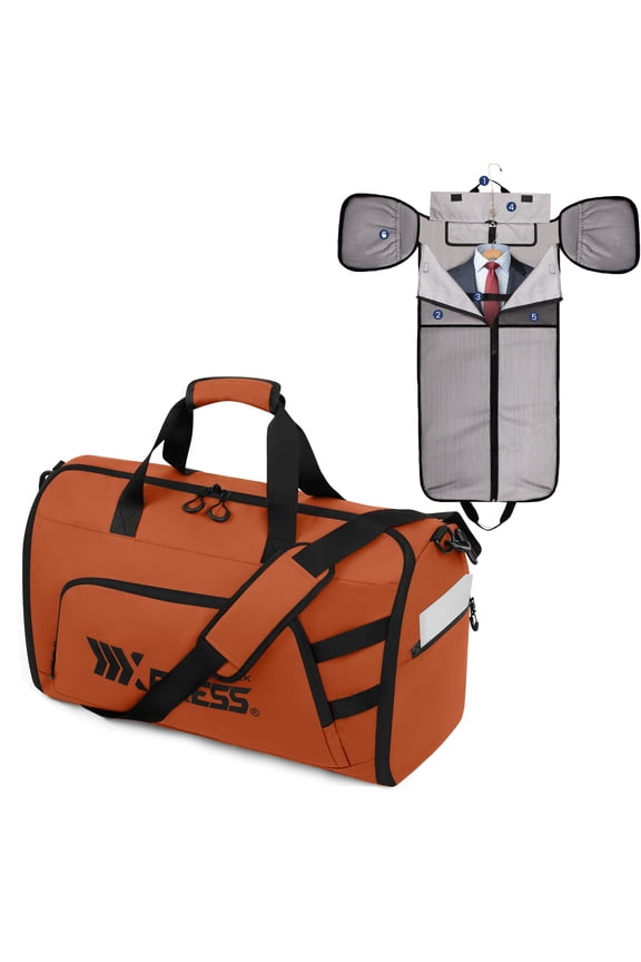Convertible Travel Garment Bag,Foldable Carry On Duffel Bag for Men Women, 2-in-1 Hanging Suitcase Suit Bag, Orange - GB261
