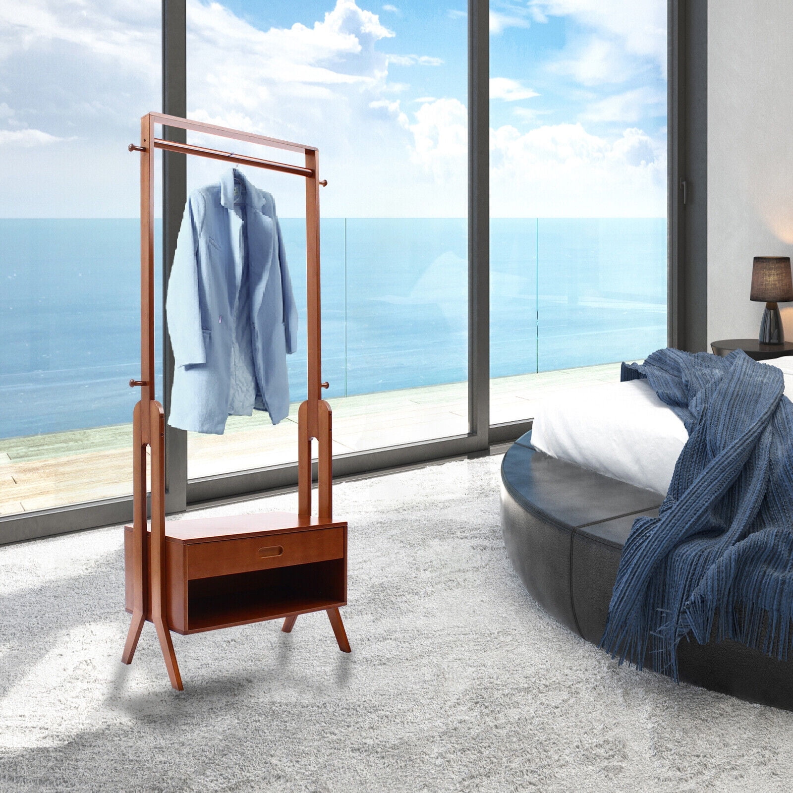 2-in-1 Garment Rack Bamboo Clothes Rack Closet Hanger Organizer