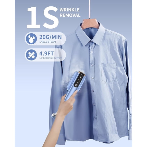 2-in-1 Garment Steamer for Clothes, 1200W Handheld Steam Iron with Two Water Tanks (3.38 &6.09 Oz.), 15s Fast Heating, 25G/Min High Speed Steams, 110-120V for Home &Travel Portable Use, Blue