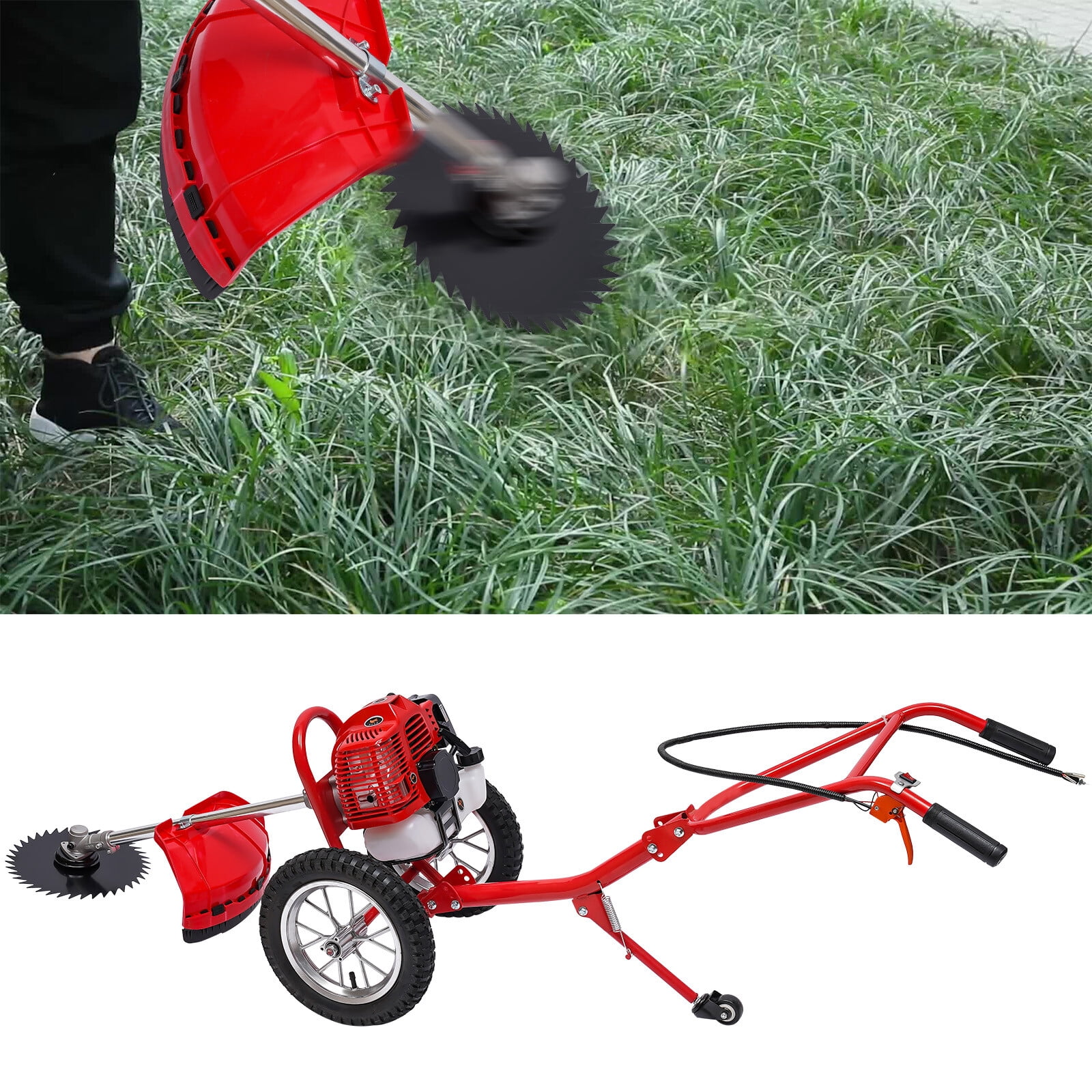 2-in-1 Gas Lawn Mower(Mowing/Loosening), 49CC 2-Stroke Hand-Push Lawnmower Weeder, Gasoline Powered Lawn Mowers for Yard Garden Farm, 11'' Cutting Width