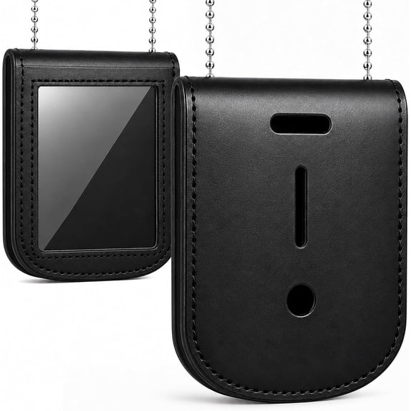2-in-1 Genuine Leather Police Badge Holder with ID Window  Low-Profile Neck Lanyard Credential & Shield Holder  Discreet Carry for Detective, Security & Undercover